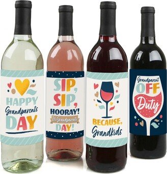 Big Dot Of Happiness Happy Grandparents Day - Party Decor - Wine Bottle Label Stickers - 4 Ct