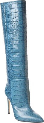 Stiletto Croc-Embossed Leather Knee-High Boot