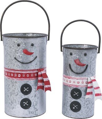 Set Of 2 Nesting Metal Snowman Buckets