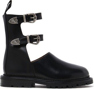 Double-Buckle Leather Boots