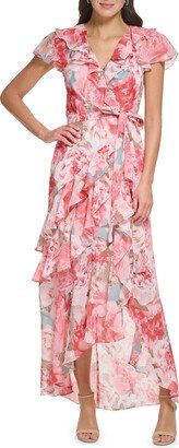 Floral Ruffle High/Low Chiffon Dress