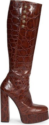 Brune 95MM Leather Croc-Embossed Knee-High Boots