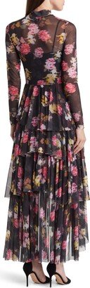 Tiloula Floral Ruched Long Sleeve Tiered Midi Dress