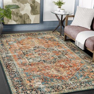 HR Print Bohemian Area Rug - Non-Slip Rubber Backing, Traditional Pattern, Flat Texture, Polyester