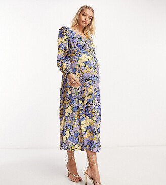 Nobody’s Child Maternity Nobody's Child Maternity Rosie long sleeve midi dress in blue floral