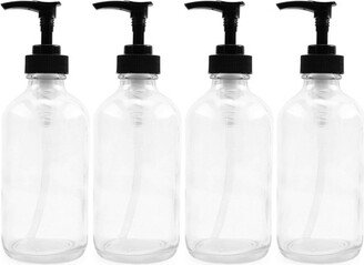 Cornucopia Brands- 8oz Clear Glass Boston Round Bottles with Black Pumps 4pk