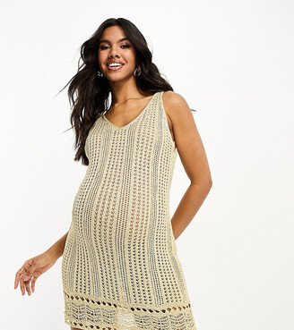 ASOS DESIGN Maternity crochet mini dress in metallic gold