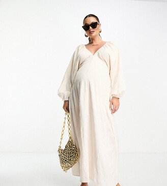 ASOS DESIGN Maternity textured v neck batwing midi dress in cream