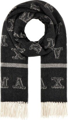 All-Over Logo Patterned Fringed Scarf