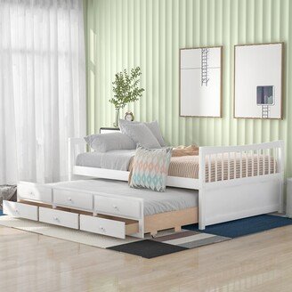 TOSWIN Solid Wood Daybed with Trundle, 3 Drawers, Maximized Space, Enhances Home Decor-AB