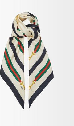 Horsebit Web-stripe Printed Silk Scarf