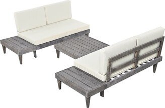 Outdoor 3-Piece Patio Furniture Set Solid Wood Sectional Sofa Set with Coffee Table Conversation Set with Side Table