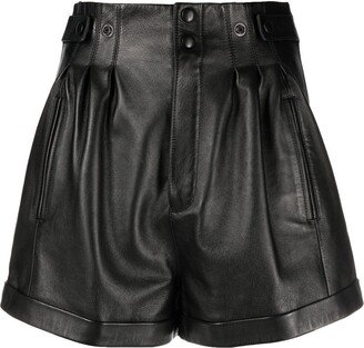 High-Waist Pleated Leather Shorts