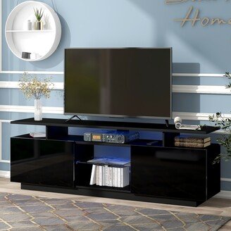 EDWINRAYLLC 65 TV Stand with LED Lights and Storage Rack