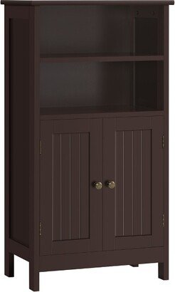 Bathroom Floor Cabinet with Double Door and Adjustable Shelves Espresso