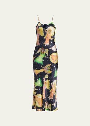 Fairy-Print Silk Midi Dress