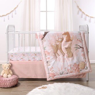 The Pink and White Fairytale Forest Crib Bedding Set for Baby Girls, 3 Piece Nursery Set