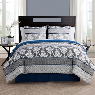 Home Beckham Blue Damask Bed-in-a-Bag Comforter Set