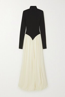 Two-tone Ruched Wool Gown - Black