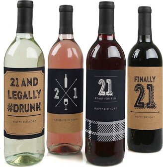 Big Dot Of Happiness Finally 21 - Birthday Gift For Men - Wine Bottle Label Stickers - 4 Ct