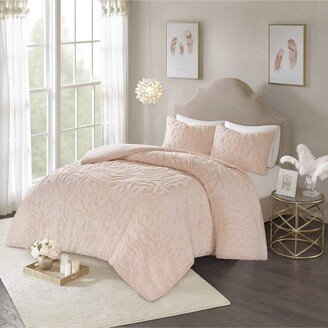 Gracie Mills 3-pc Laetitia Cotton Chenille Medallion Duvet Cover Set Blush California King