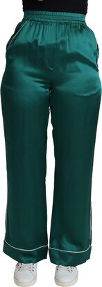 Green High Waist Pajama Trouser Silk Women's Pant