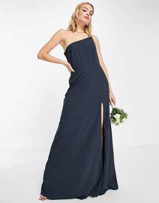 Bridesmaid one shoulder thigh split dress in navy