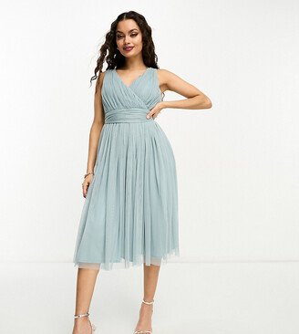 Beauut Petite Bridal midi tulle with bow back in misty green