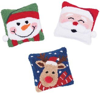 Set of 3 Hooked Pillows Snowman, Santa and Reindeer