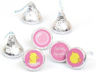 Big Dot of Happiness Pink Ducky Duck - Girl Baby Shower or Birthday Party Round Candy Sticker Favors - Labels Fits Chocolate Candy (1 sheet of 108)