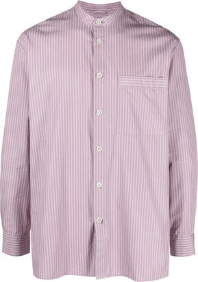 Stripe-Pattern Collarless Shirt