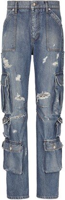 Distressed Cargo Straight-Leg Jeans