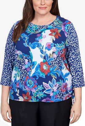 Plus Size Classics Batik Floral Patch Drawstring Top