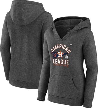 Women's Branded Heathered Charcoal Houston Astros 2021 American League Champions Locker Room Plus Size Crossover Neck Pullover Hoodie - Heath
