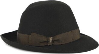 Ribbon-Trimmed Wide-Brim Fedora Hat