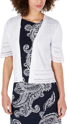 Signature By Robbie Bee Petites Womens Knit Lace Trim Cardigan Sweater