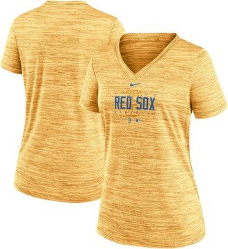 Women's Gold Boston Red Sox City Connect Velocity Practice Performance V-Neck T-shirt