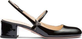 Triangle Logo Leather Slingback Pumps