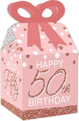 Big Dot of Happiness 50th Pink Rose Gold Birthday - Square Favor Gift Boxes - Happy Birthday Party Bow Boxes - Set of 12