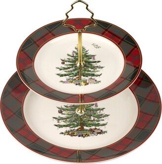 Christmas Tree Tartan 2 Tiered Server - 10 & 8 Inch