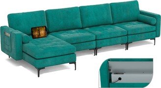 Modular L-shaped Sectional Sofa w/ Reversible Chaise & 2 USB Ports Peacock Teal