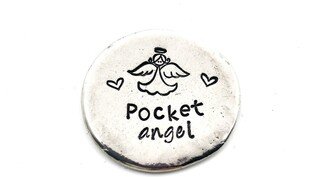 Pocket Angel Pewter Coin, in My Hand Stamped Artisan Angel, Long Distance Blessing, Coin With Poem