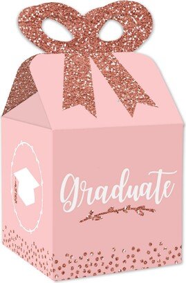 Big Dot of Happiness Rose Gold Grad - Square Favor Gift Boxes - Graduation Party Bow Boxes - Set of 12