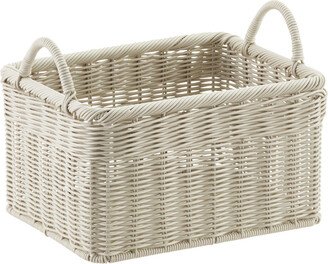 Medium Woven Plastic Bin w/Handles Stone