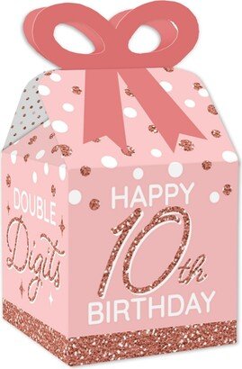 Big Dot of Happiness 10th Pink Rose Gold Birthday - Square Favor Gift Boxes - Happy Birthday Party Bow Boxes - Set of 12