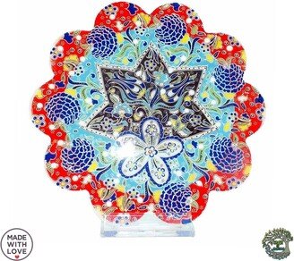 Red & Blue Ceramic Tile Trivet 7 For Hot Dishes Pot, Hand Painted Unique Turkish Decorative Wall Ktichen Gift For Her Lovers