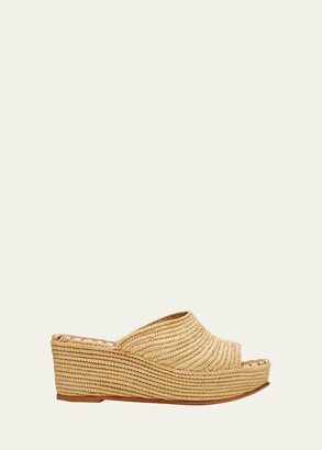 Karim Woven Raffia Wedge Slide Sandals-AA