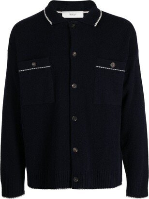 Contrast-Trim Buttoned Cardigan