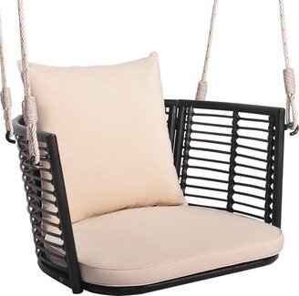 Outdoor Metal Porch Swing Single Person Hanging Seat w/ Woven