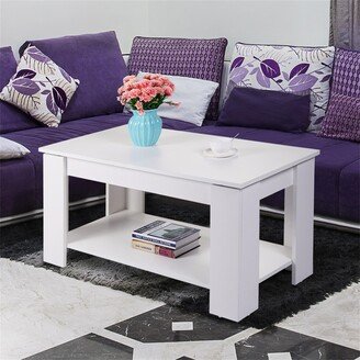 BESTCOSTY Lift Top Coffee Table, Wooden End Table Cocktail Table with Open Shelf